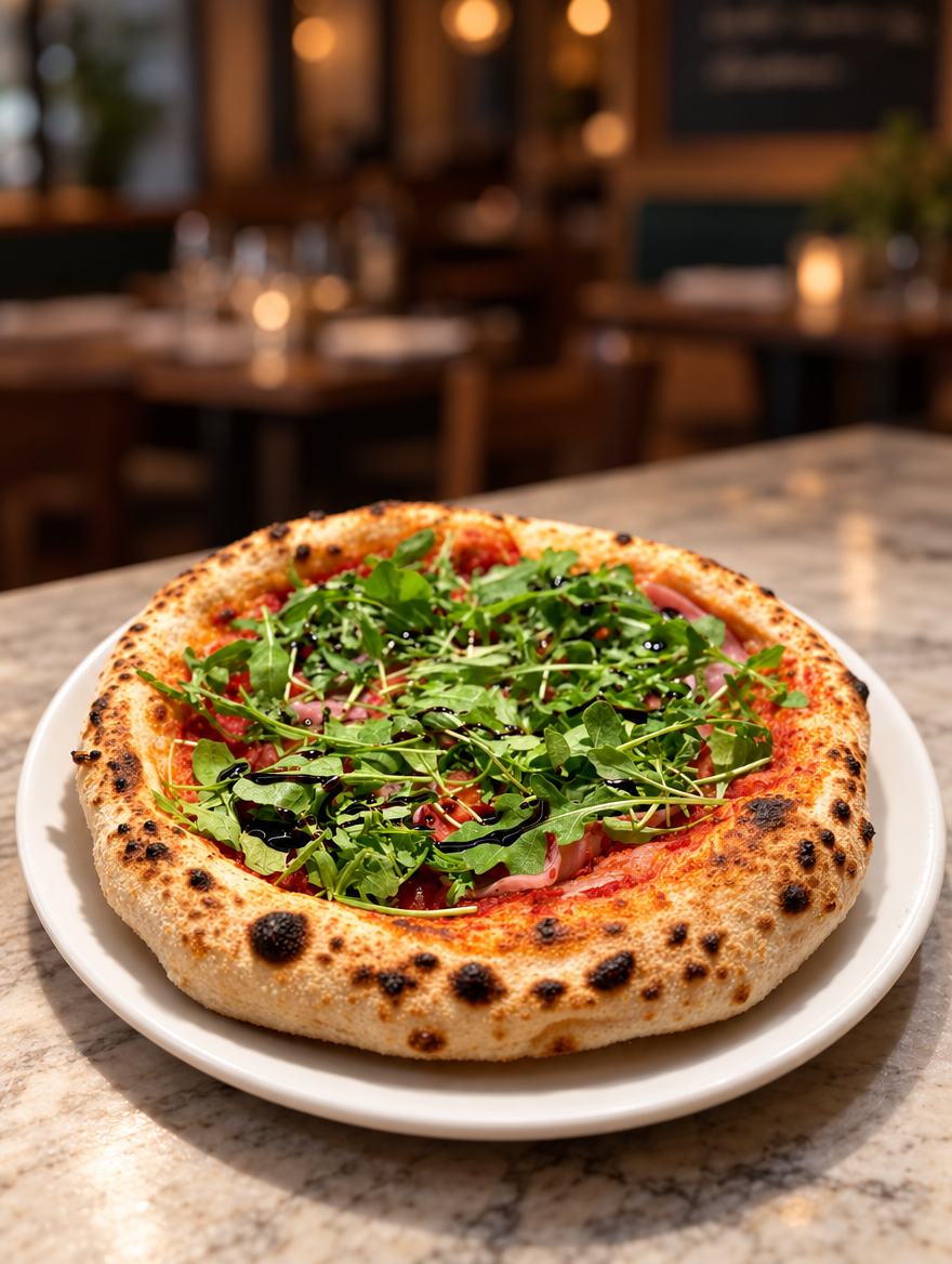 Neapolská pizza s rukolou, prosciuttom a balzamikom